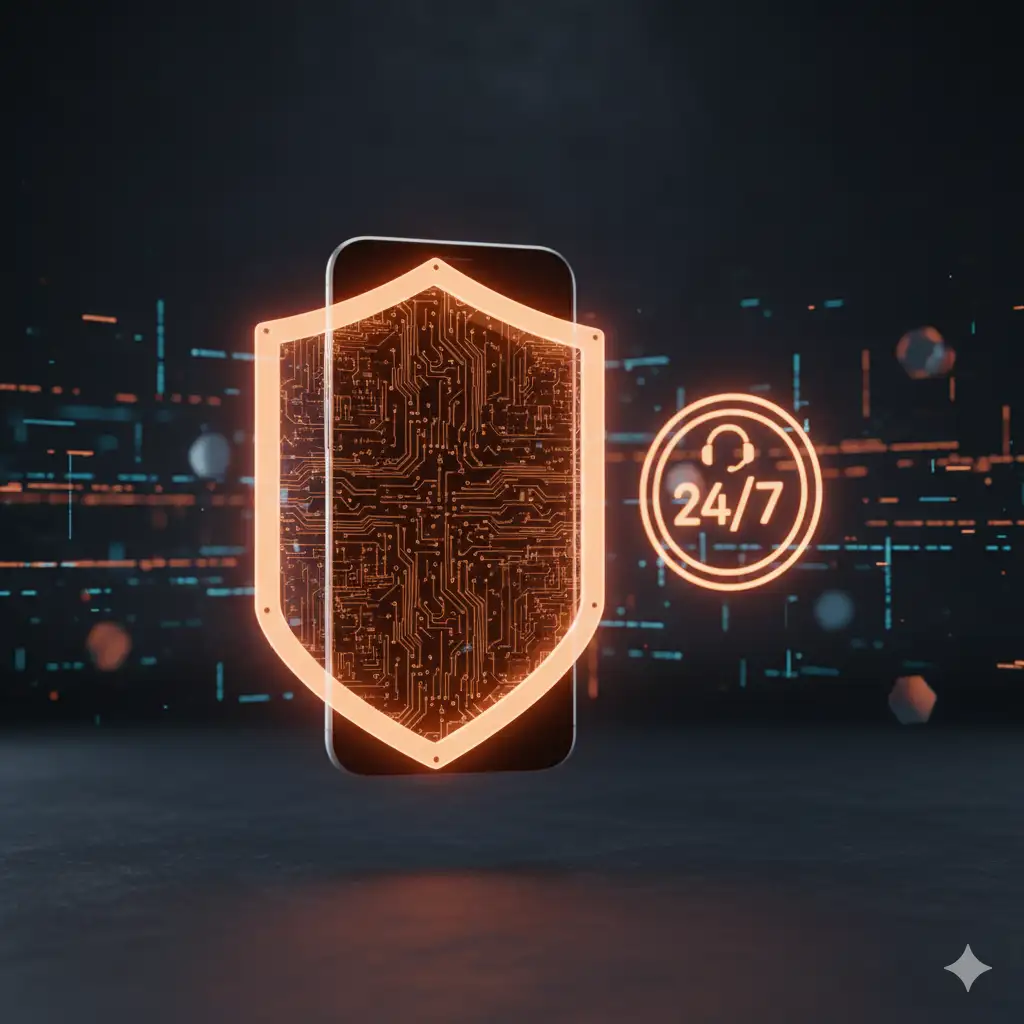 Mobile Security Shield and 24/7 Support Visualization