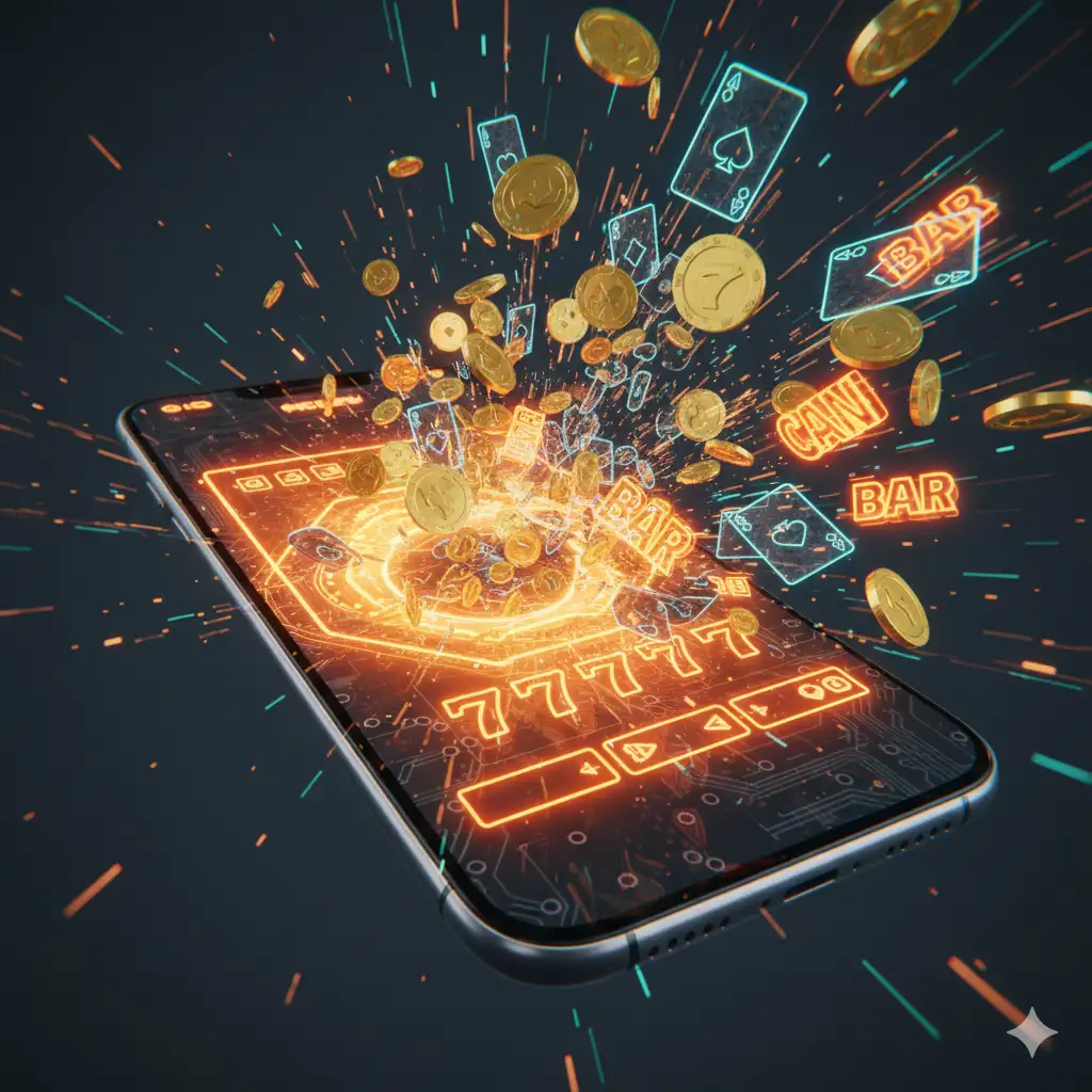 Mobile Screen Exploding with Casino Games and Provider Logos